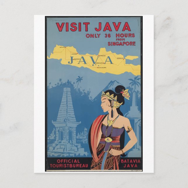 Vintage resor Java Indonesien Vykort (Framsida)