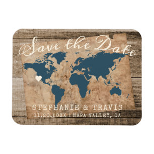 Vintage resor Karta om Wood Save Date Magnet