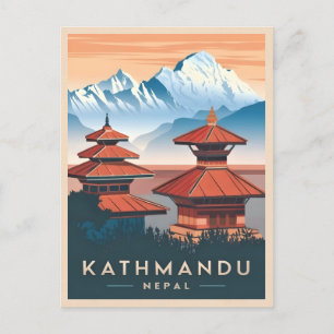 Vintage resor Kathmandu Nepal Temple Retro Scenia Vykort