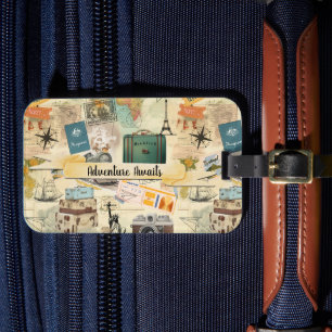 Vintage resor kollage Luggage Tag Bagagebricka