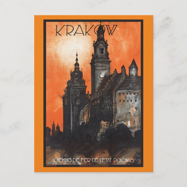 vintage resor Krakow Polen Railways Vykort (Framsida)