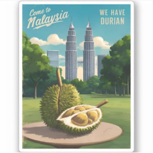 Vintage resor Kuala Lumpur Malaysia Durian Humor Klistermärken
