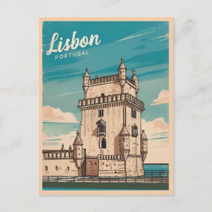 Vintage resor Lissabon Portugal Retro Scenia Vykort
