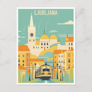 Vintage resor Ljubljana Slovenien, retro vattencol Vykort