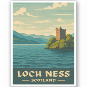 Vintage resor Loch Ness Scotland Retro Scenia Klistermärken