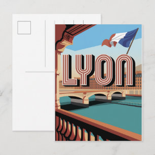 Vintage resor LYON stad franska Rhône Alpes presen Vykort