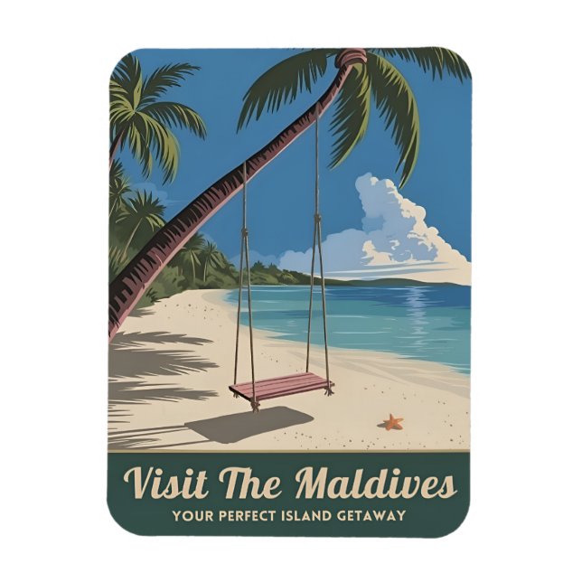 Vintage resor Maldives Island Seaside Scenia Magnet (Vertikal)