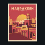 Vintage resor Marrakesh Marocko Retro Scenia Vykort<br><div class="desc">Gå in i Marrakechavets pulserande tapeter med den här inkapslade färdriktningen. Infekt med nostalgi och charm vintage fångar denna design den tidlösa allure och exotiska skönhet som ett av Marockos mest ikoniska destinationer har i en retro-estetisk påminnelse om klassisk resor affischer från i går.</div>