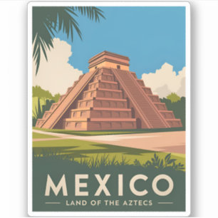 Vintage resor Mexiko Aztec Pyramid Retro Graphic Klistermärken