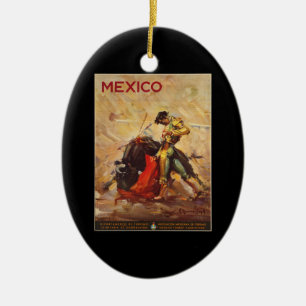 Vintage resor Mexiko Bull Fighting Matador Julgransprydnad Keramik
