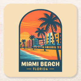 Vintage resor Miami Beach Florida Sunset Seaside Underlägg Papper Kvadrat