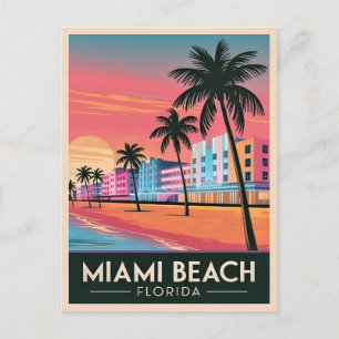 Vintage resor Miami Beach Florida Sunset Seaside Vykort