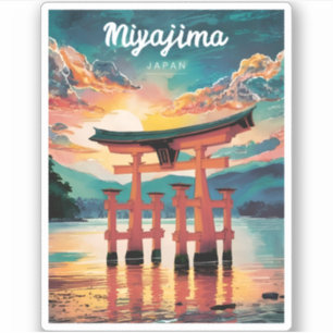 Vintage resor Miyajima Japan Retro Sunset Klistermärken