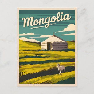 Vintage resor Mongoliet Yurt Retro Graphic Vykort