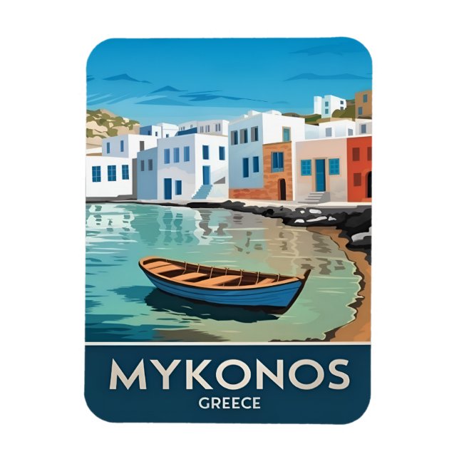 Vintage resor Mykonos Greece Seaside Landscape Magnet (Vertikal)