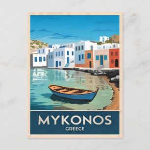 Vintage resor Mykonos Greece Seaside Landscape Vykort