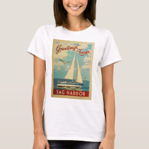 Vintage resor New York för sjunkandehamnsegelbåt T Shirt