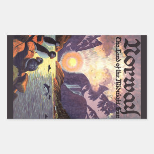 Vintage resor, Norge Fjord Land av Midnattssol Rektangulärt Klistermärke