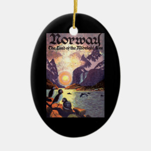 Vintage resor, Norge Fjord Land Midnight Sol Julgransprydnad Keramik
