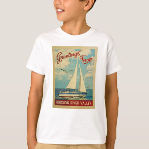 Vintage resor NY för Hudson River dalsegelbåt T Shirt