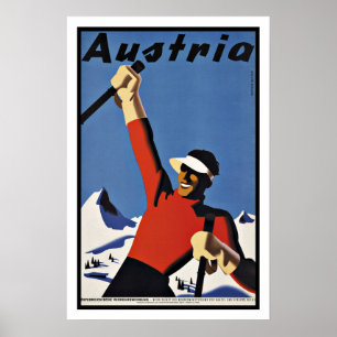 Vintage resor Österrike skidar Poster
