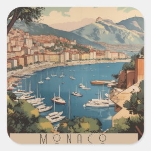 Vintage resor Poster att bortse från Monaco-hamnen Fyrkantigt Klistermärke