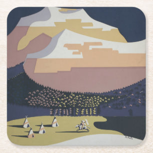 Vintage resor Poster att resa till Montana Underlägg Papper Kvadrat