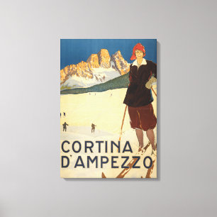 Vintage resor Poster av Cortina D'ampezzo, Italien Canvastryck