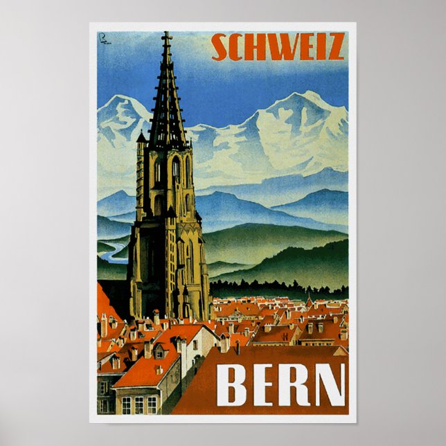 Vintage resor Poster Bern Schweiz (Framsidan)