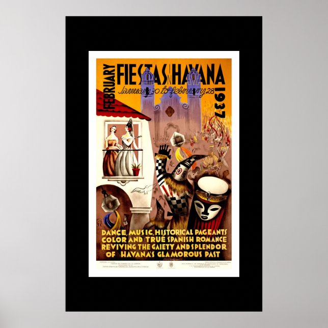 Vintage resor Poster Fiestas Havana Kuba (Framsidan)