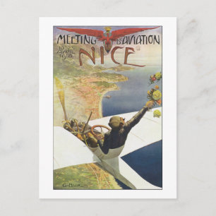 Vintage resor Poster, flygplan över Nice Frankrike Vykort