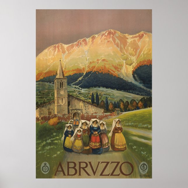 Vintage resor Poster för Abruzzo, Italien. (Framsidan)
