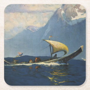 Vintage resor Poster för Alaska norra Stilla havet Underlägg Papper Kvadrat