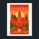 Vintage resor Poster för Angkor Wat i Kambodja Vykort<br><div class="desc">Detta vykort har en återgivning av en vintage resor som poster reklam för Angkor Wat i Kambodja.</div>