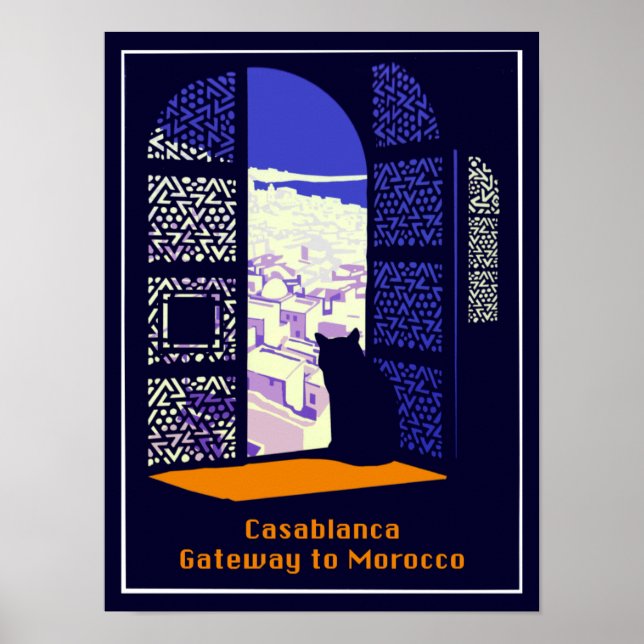 Vintage resor poster för Casablanca, Marocko. (Framsidan)