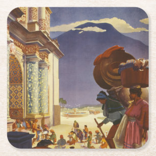 Vintage resor Poster för Guatemala Underlägg Papper Kvadrat