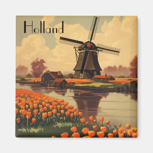 Vintage resor Poster från Nederländerna, tulpaner Magnet