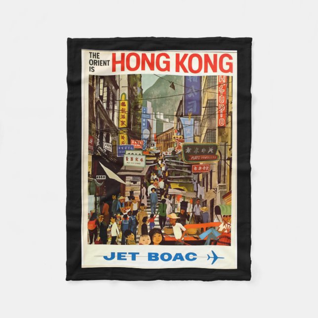 Vintage resor Poster Hong Kong Street Fleecefilt (Framsidan)