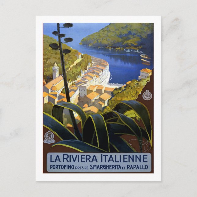 vintage resor Poster,italienska Riviera Vykort (Framsida)