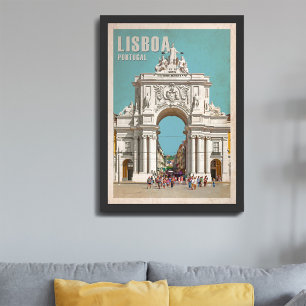 Vintage resor poster. Lissabon, Augusta Street arc Fototryck
