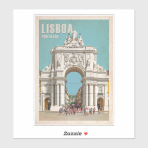 Vintage resor poster. Lissabon, Augusta Street arc Klistermärken