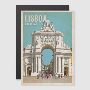 Vintage resor poster. Lissabon, Augusta Street arc Magnetisk Inbjudningskort