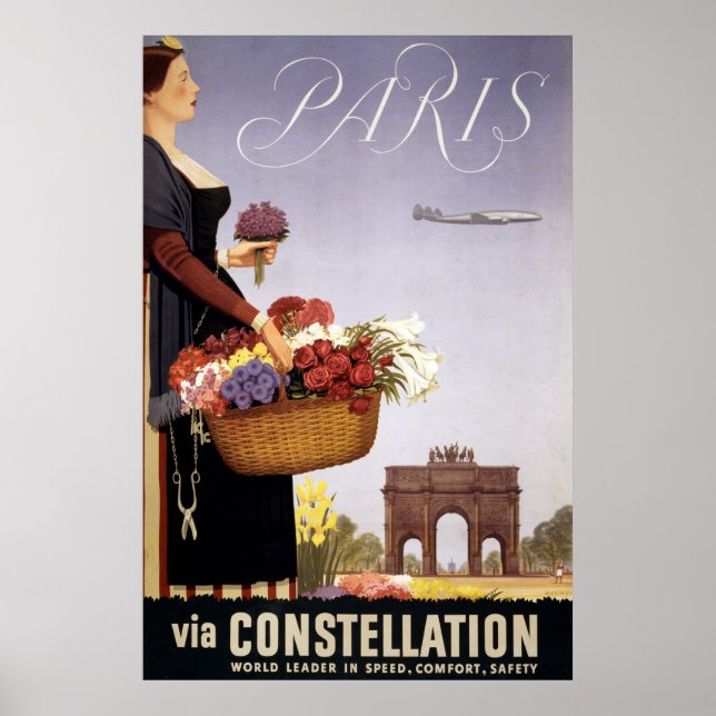 Vintage resor Poster, Paris via Constellation Poster (Framsidan)