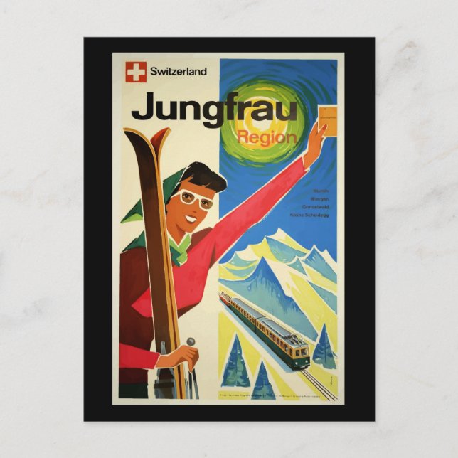 Vintage resor Poster, Schweiz, Jungfrau, Vykort (Framsida)