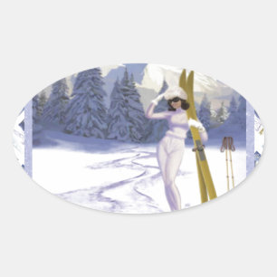Vintage resor poster, Ski-Italien Ovalt Klistermärke