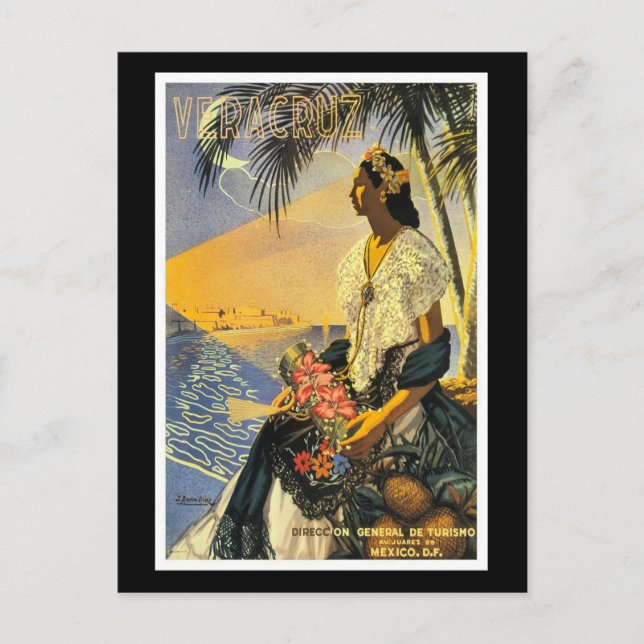 Vintage resor poster, Veracruz, Mexiko. Vykort (Framsida)