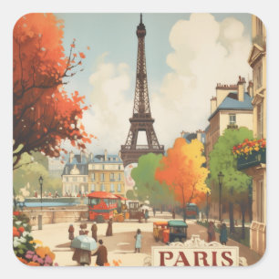 Vintage resor Poster vid Paris Eifel Torn Fyrkantigt Klistermärke