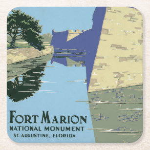 Vintage resor Poster visa Fort Marion Underlägg Papper Kvadrat