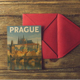 Vintage resor Prag Tjeckien Vykort