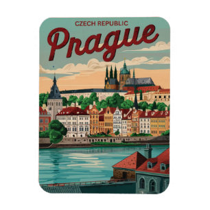 vintage resor prague stad tjeckiska republiken pre magnet
